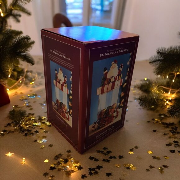 St. Nicholas Square Handpainted Christmas Treat Candy Jar Canister Clear Santa - Picture 1 of 6